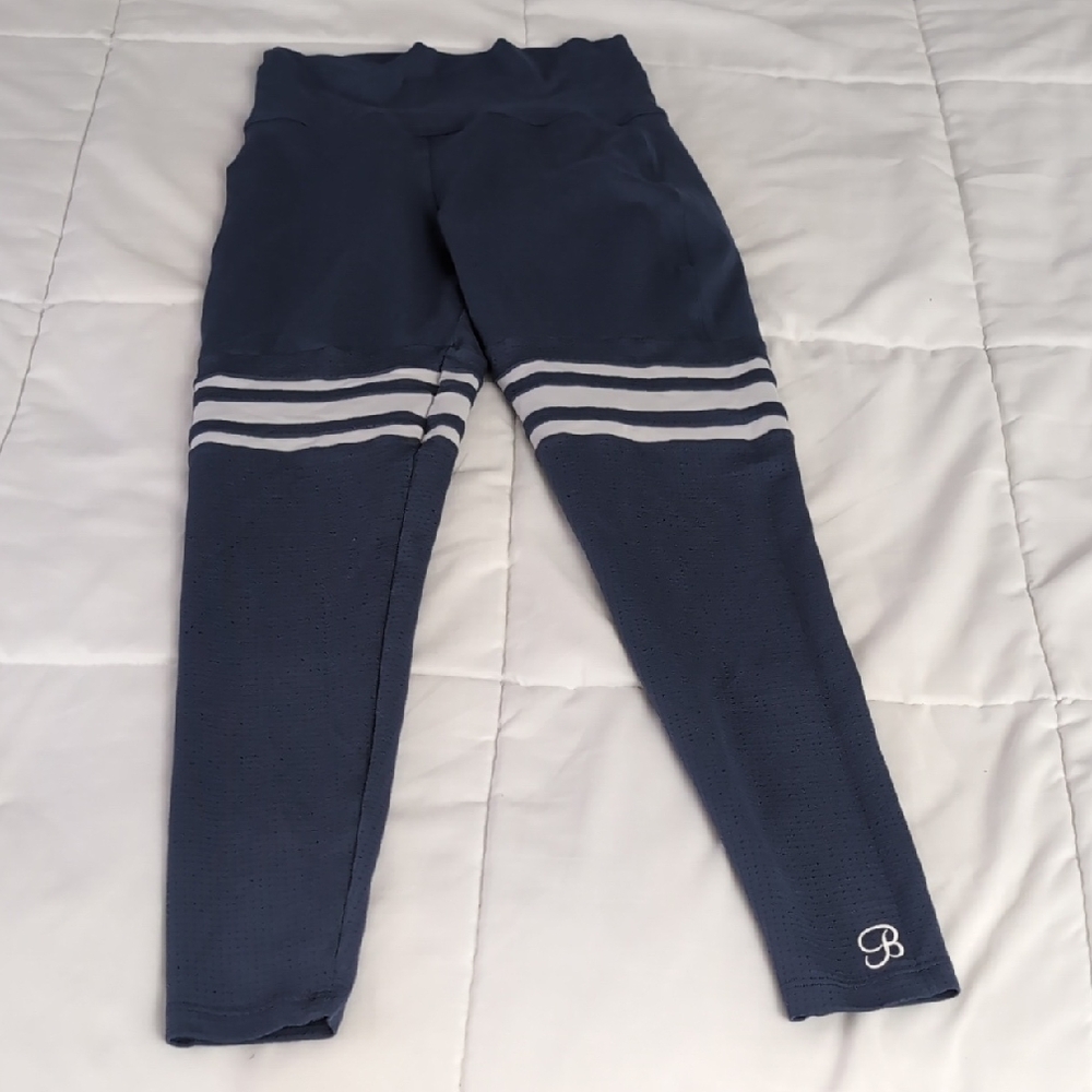 Bombshell Sportswear Navy Leggings with White Stripes